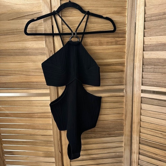 HERVE LEGER Cutout Ring-Embellished Black Bandage Bodysuit Size M - Picture 7 of 14